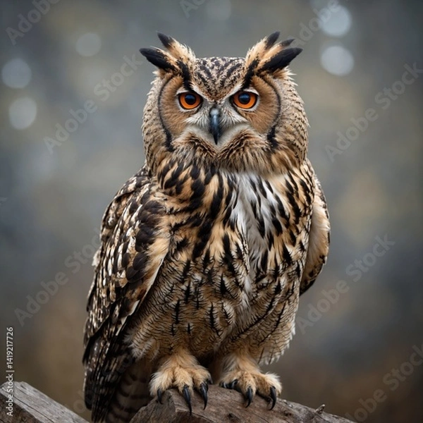 Obraz Eurasian Eagle-Owl bird on piece of wood