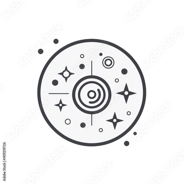 Fototapeta Abstract illustration of a cosmic scene featuring swirling circles and stars, set against a white background, ideal for creative projects , isolated on white or transparent png