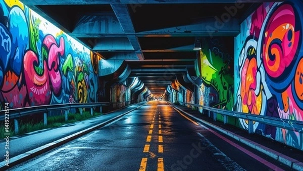 Obraz Underpass road filled with vibrant street art