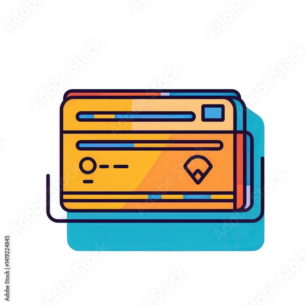 Fototapeta An illustration of a credit card with vibrant colors, placed on a blue background, symbolizing online transactions and digital payments , isolated on white or transparent png