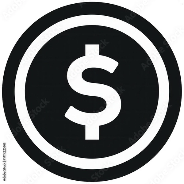 Fototapeta Black and white dollar sign symbol on a circular background, representing finance and economy, suitable for use in financial graphics or marketing materials , isolated on white or transparent png