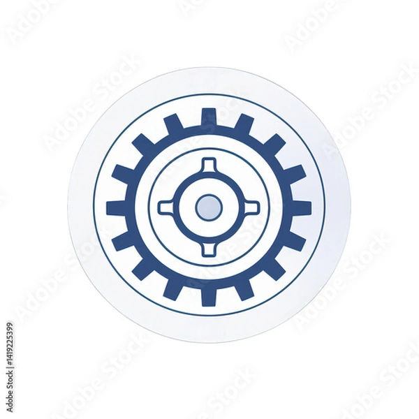 Fototapeta Circular gear icon featuring a blue gear design on a white background, suitable for technology or industrial themes in graphic resources , isolated on white or transparent png