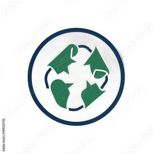 Fototapeta Circular recycling symbol featuring green arrows on a white background, promoting environmental awareness and sustainability efforts , isolated on white or transparent png