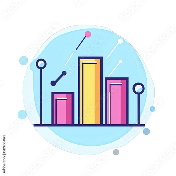 Fototapeta Colorful abstract graphic representation of data analysis with bar charts and dynamic elements, set against a soft blue background , isolated on white or transparent png