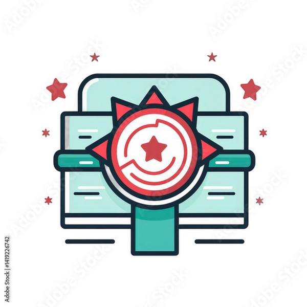 Fototapeta Colorful graphic design featuring a stylized sun emblem with circular patterns, surrounded by abstract shapes, ideal for digital art or branding projects , isolated on white or transparent png