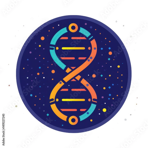 Fototapeta Colorful illustration of a DNA double helix symbolizing genetics and science, set against a starry background, ideal for educational materials , isolated on white or transparent png