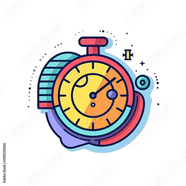 Fototapeta Colorful illustration of a stopwatch with vibrant geometric shapes, symbolizing time management and productivity in a creative design , isolated on white or transparent png