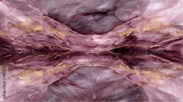 Fototapeta Symmetrical Mauve and Rose Marble Background with Gold Accents