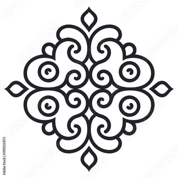 Fototapeta Intricate black decorative pattern featuring swirling motifs, suitable for backgrounds, textiles, or artistic designs , isolated on white or transparent png