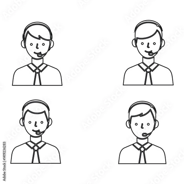 Obraz Customer Support Representative Headset Icon Set – Line Art Vector
