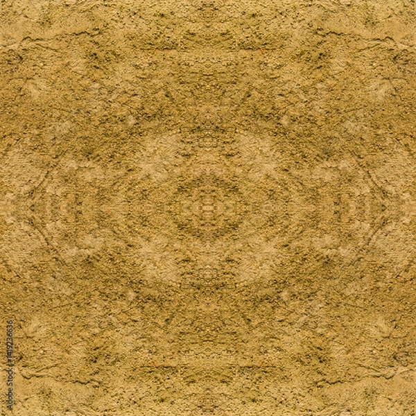 Fototapeta An old yellow cement wall. Yellow, stone background. Ancient ruins. Concrete texture. Seamless image. Symmetrical.
