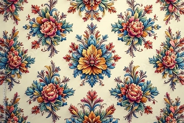 Obraz Intricate floral damask pattern in muted tones, fabric, leaves