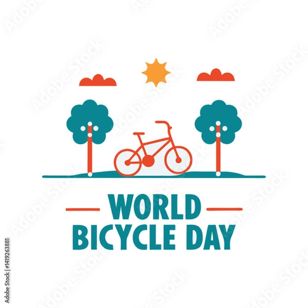 Fototapeta World bicycle day hand drawn flat illustration World Bicycle Day creative unique green natural environment