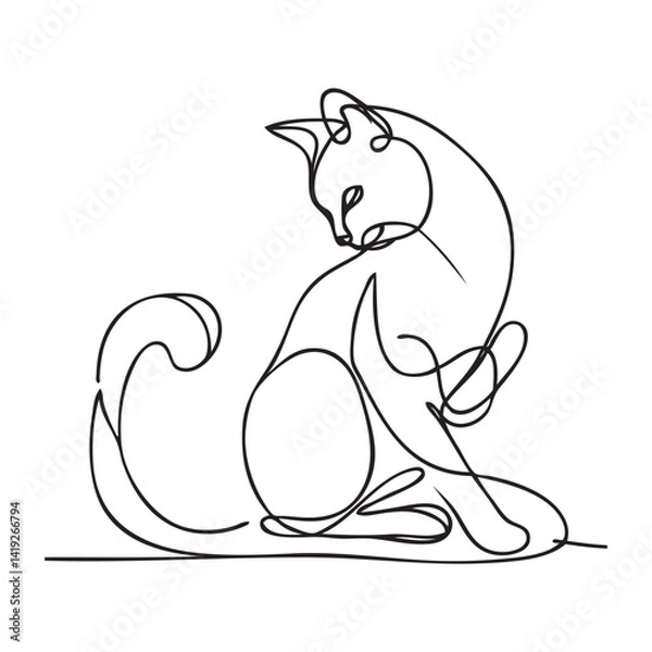 Fototapeta Cat continuous line drawing. One line vector drawing.
