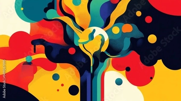 Fototapeta Vibrant abstract composition with contrasting shapes and diverse color spectrum