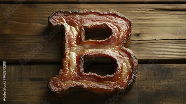 Obraz Realistic Bacon Letter B Design on White, Generative AI