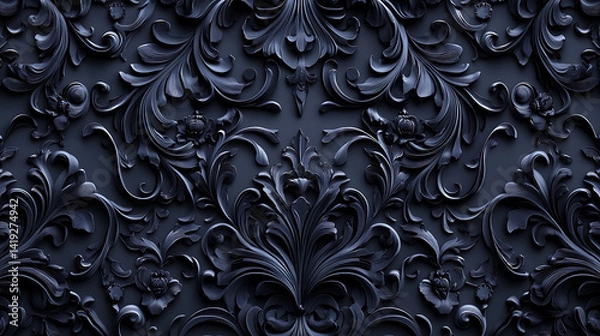 Fototapeta Elegant Dark Embossed Design Showcasing Intricate Floral Patterns on Textured Surface