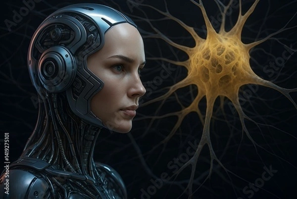 Fototapeta Futuristic Cybernetic Robot with Neural Network