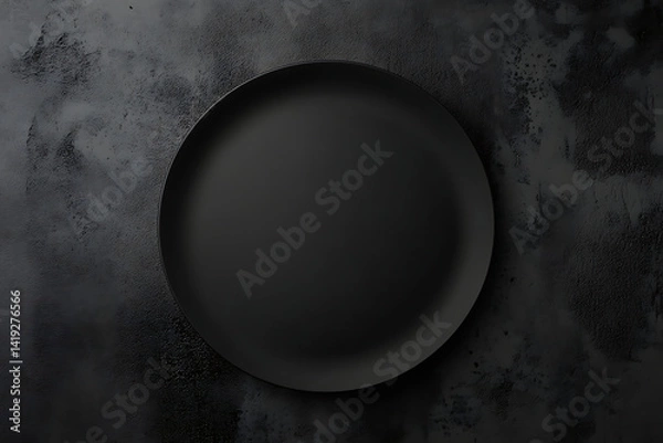 Fototapeta Empty Black Plate on a Textured Dark Surface Ready for Plating Delicious Food for a Meal Setting