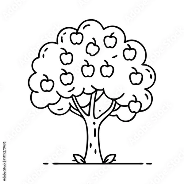 Fototapeta tree with apples icon, tree with apples line art - simple line art of tree with apples, perfect for tree with apples logos and icons