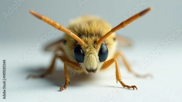 Fototapeta Close-up view of a small insect with fuzzy body and large eyes, detailed texture and vibrant color