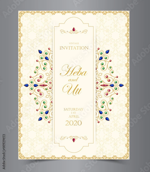 Fototapeta Wedding or invitation card  vintage style  with  crystals  abstarct pattern background  ,vector element eps10 illustration,indian,islam,wedding,invitation