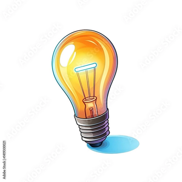 Fototapeta A vibrant illustration of a glowing light bulb with a bright orange hue, symbolizing ideas and creativity, set against a clean white background , isolated on white or transparent png
