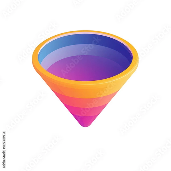 Fototapeta A vibrant, colorful funnel with a gradient design, set against a clean background, ideal for graphic resources and digital design projects , isolated on white or transparent png