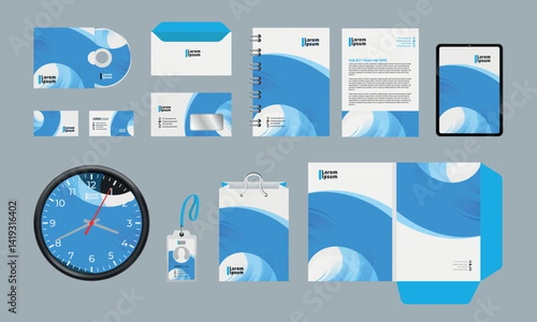 Obraz Brand Identity design concept on stationery. Stationery branding mock-up template. Brand presentation mock-up set. Promotion AD banner design. Editable vector