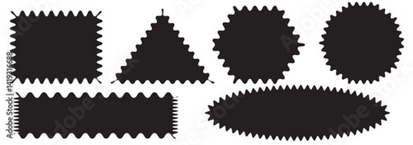 Obraz Zig zag Wavy Edge Rectangle, Oval, Circle Stickers Set. Vector Jagged Geometric Shapes. Abstract Elements for Frame, Stamp, Template, Promo Design, Web Design and Social Media.