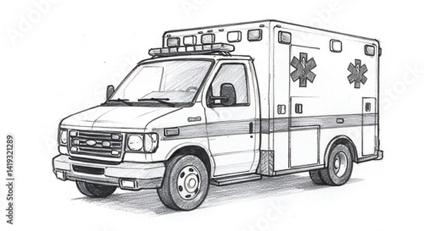 Obraz Simple line drawing ambulance vehicle