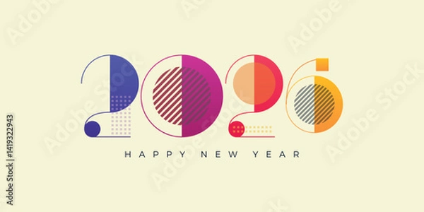 Fototapeta colorful number 2026 for 2026 New Year symbol and sign. Happy New Year 2026 square template. 2026 logo number