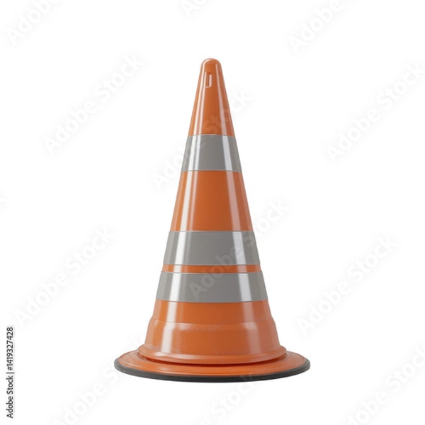 Fototapeta Bright Orange Traffic Cone with Reflective Stripes Isolated on White