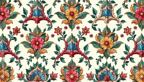 Fototapeta Intricate floral damask pattern, elegant swirls and leaves , damask, elegant