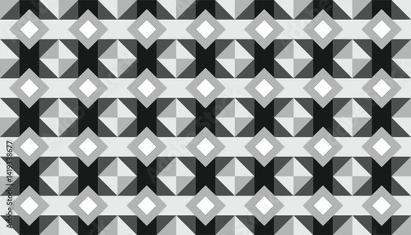 Fototapeta Stylized repeating vector with a tribal feel, crafted in grayscale for a sophisticated monochrome aesthetic