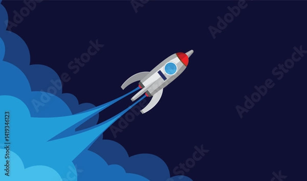 Fototapeta Rocket launch in the sky, Business,  Start up concept, vector illustration.
