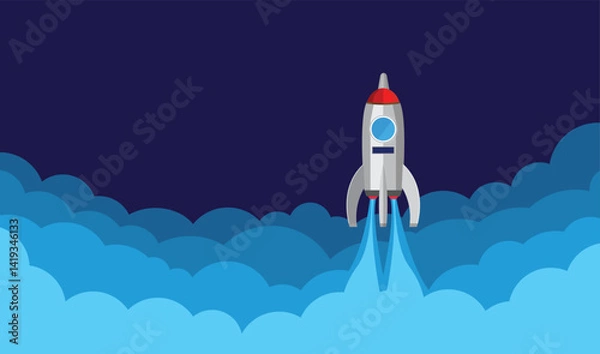 Fototapeta Rocket launch in the sky, Business,  Start up concept, vector illustration.