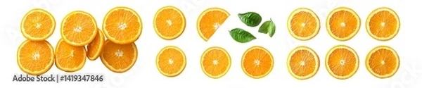Fototapeta Set of Orange slices isolated on transparent background