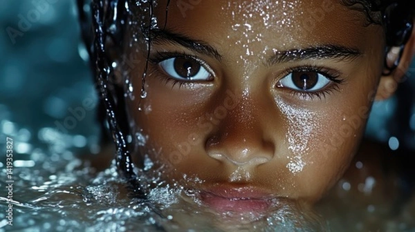 Obraz Child's face, water droplets