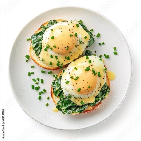 Fototapeta Two eggs benedict on a plate