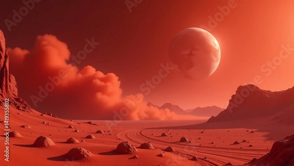 Obraz red planet dust storm sweeps across surface looping