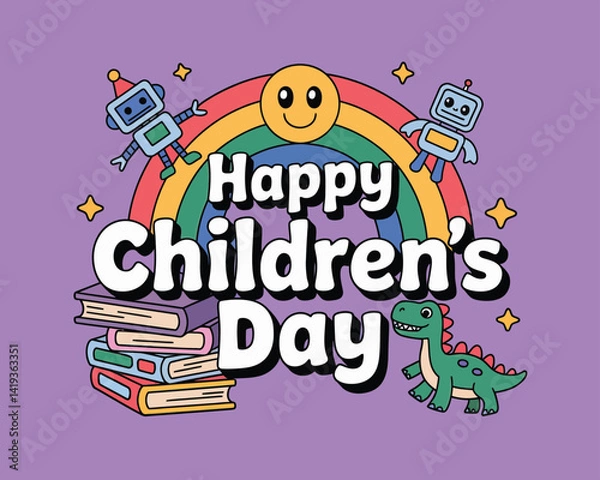 Fototapeta 2d vector illustration card happy celebration day children day design printable with lettering and design element 
