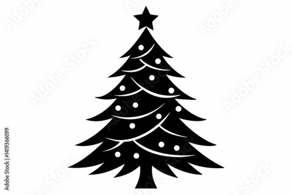 Fototapeta christmas tree silhouette line art vector illustration