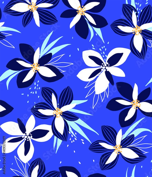 Obraz soft  flower print. seamless background.
blossom pattern on a light background with a  wild  flowers of different sizes artwork for tattoo, fabrics, souvenirs, packaging, greeting cards