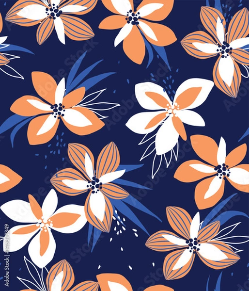 Obraz soft  flower print. seamless background.
blossom pattern on a light background with a  wild  flowers of different sizes artwork for tattoo, fabrics, souvenirs, packaging, greeting cards