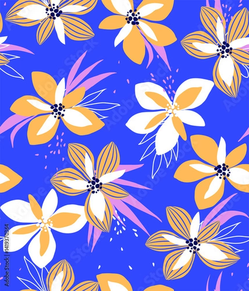 Obraz soft  flower print. seamless background.
blossom pattern on a light background with a  wild  flowers of different sizes artwork for tattoo, fabrics, souvenirs, packaging, greeting cards