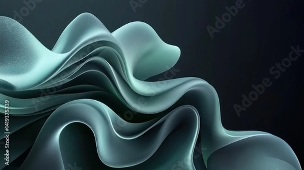 Fototapeta Fluid teal abstract shapes against a dark background.