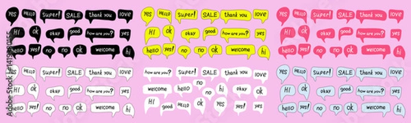 Obraz A set of speech bubbles with words in different colors drawn by hand