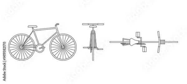 Fototapeta Bicycle Set Outline Side Top Front Views