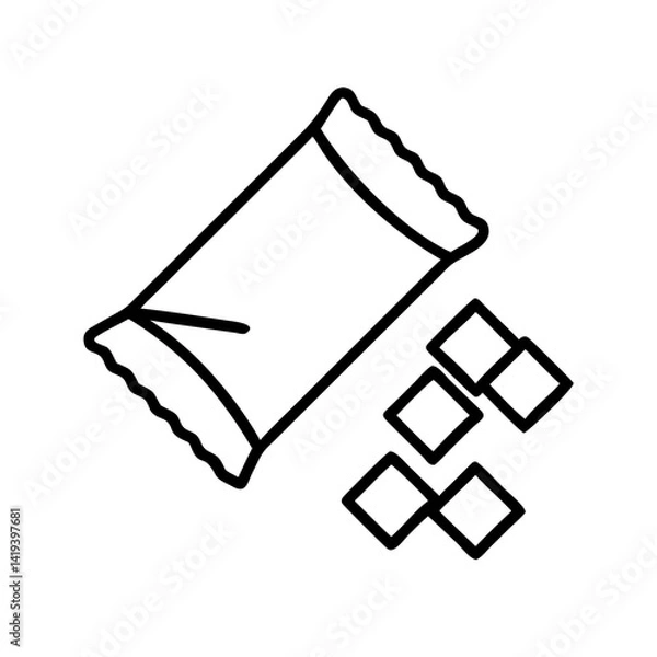 Fototapeta Sugar packet and sugar cubes vector illustration for food and beverage design elements and icons